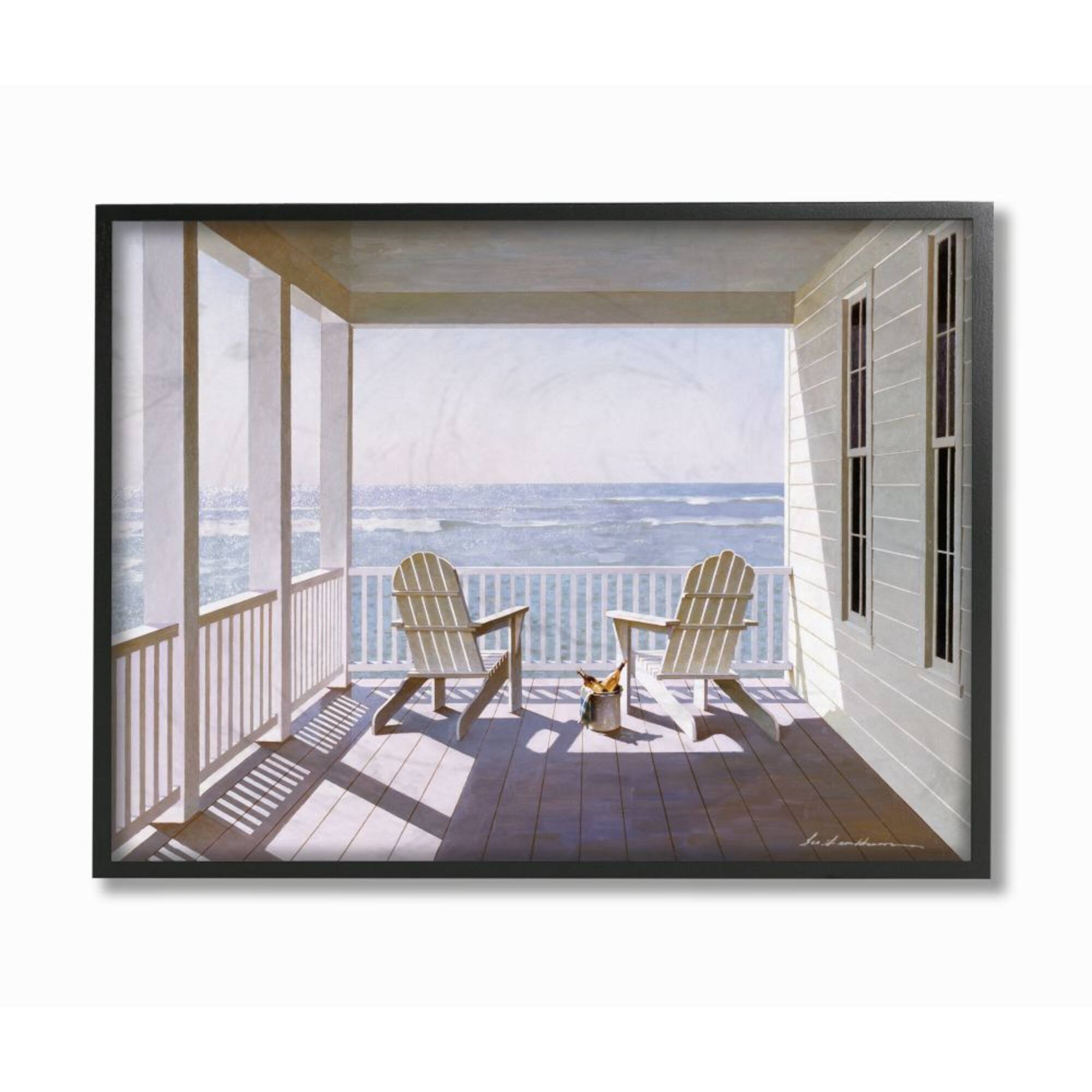 Stupell Industries Porch Chairs Overlooking the Tide Realistic Painting Framed Wall Art